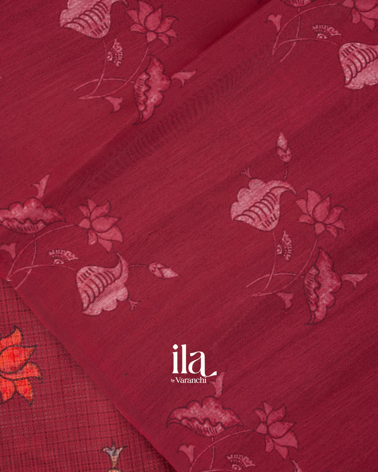 Brick Red Digital Printed Semi Kota Saree