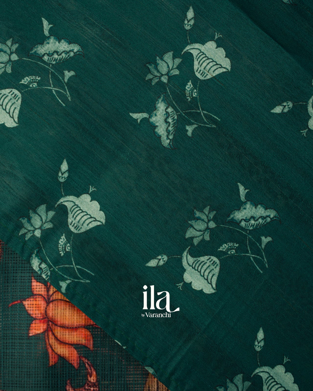Bottle Green Digital Printed Semi Kota Saree