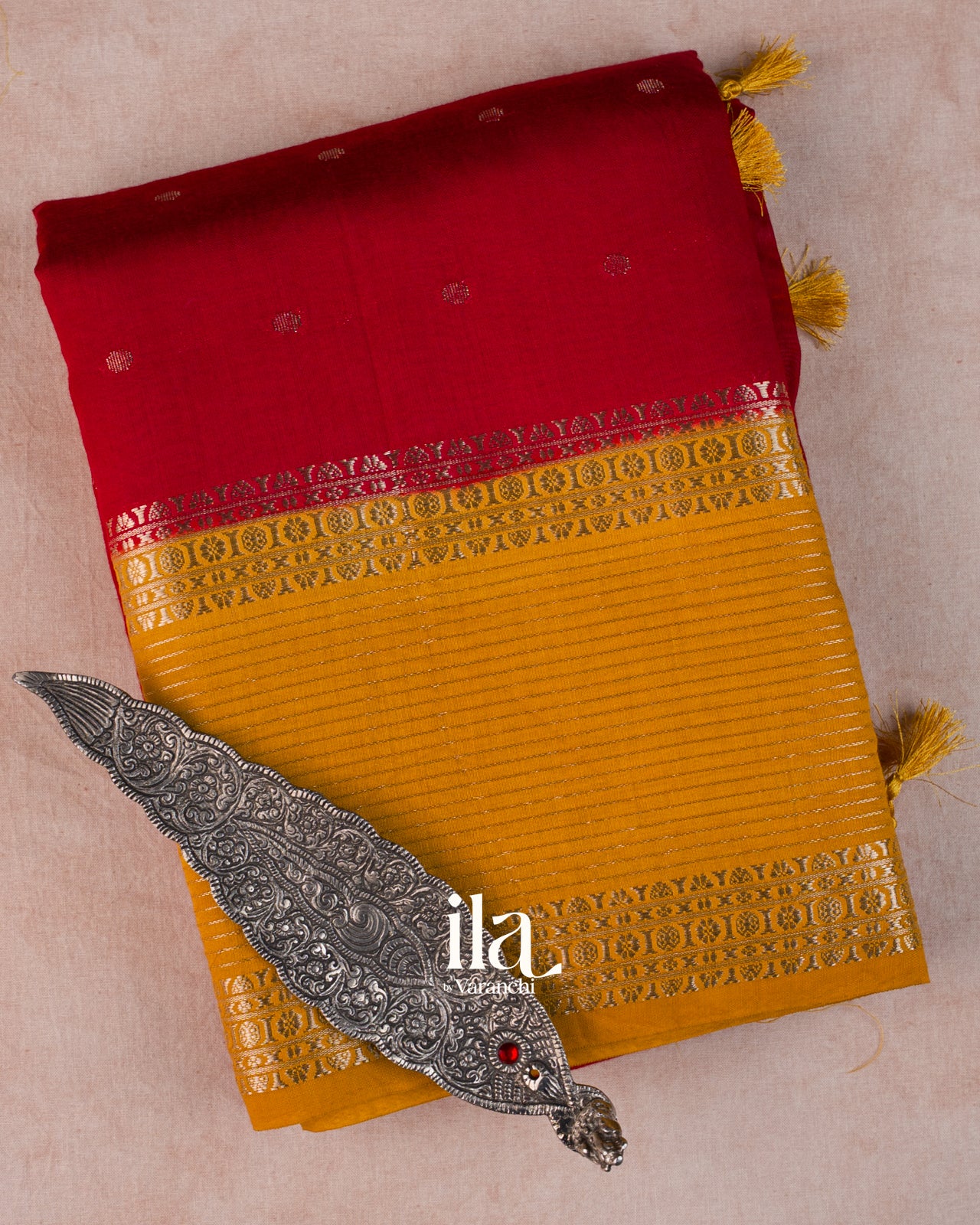 Deep Red Assam Silk Saree