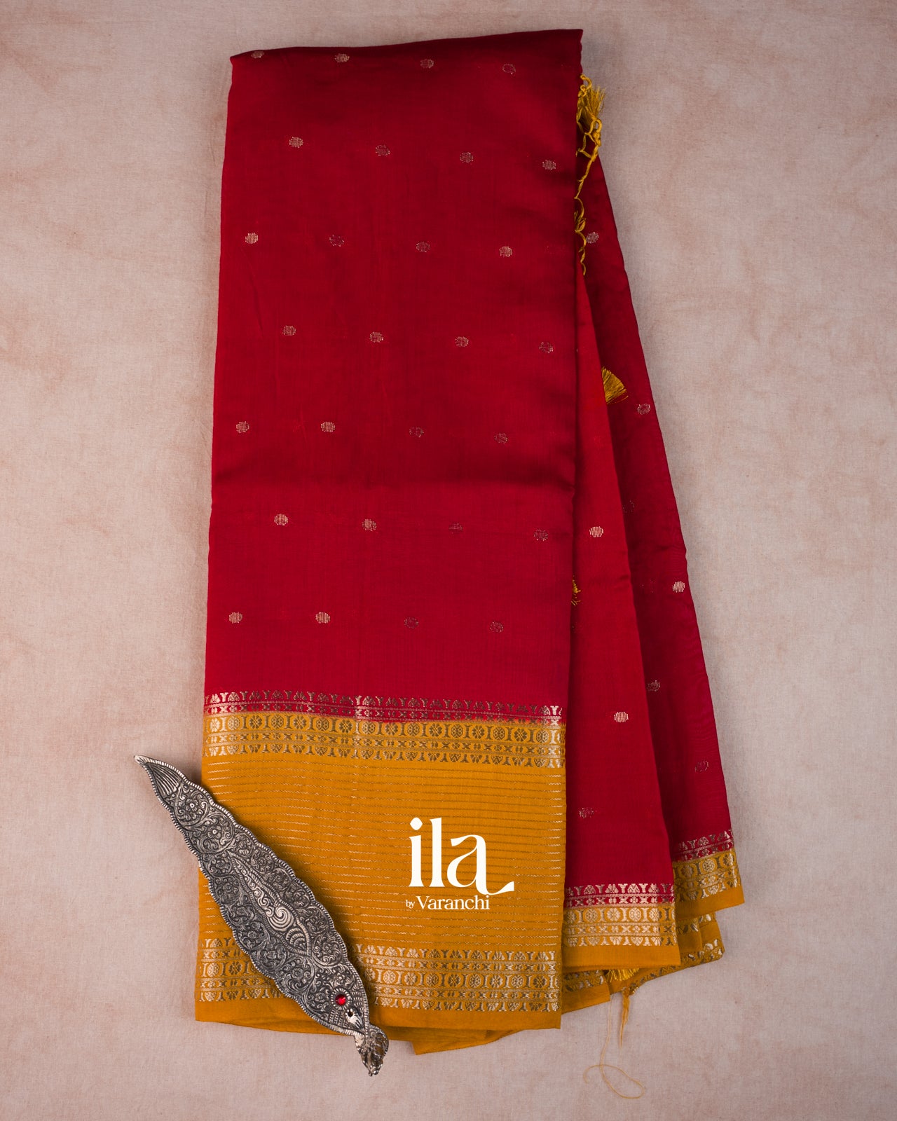 Deep Red Assam Silk Saree