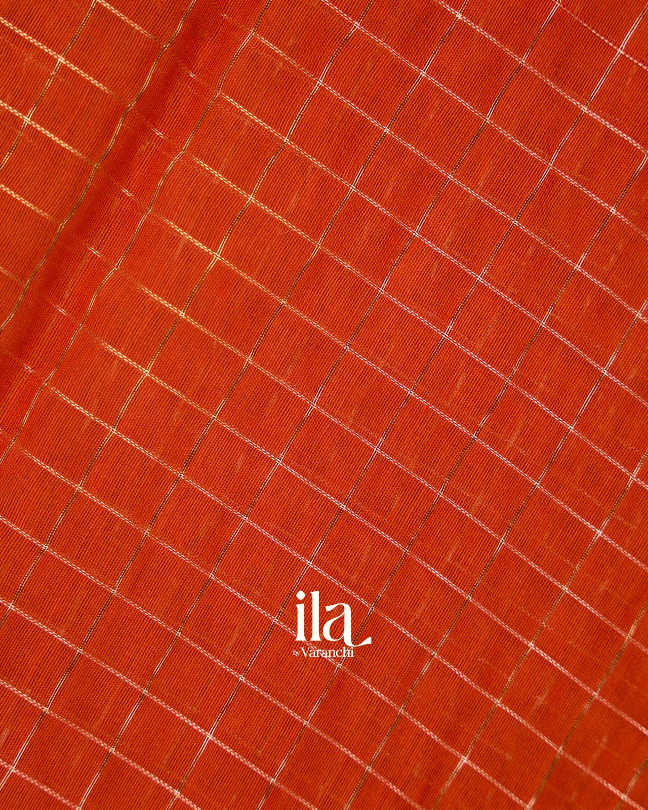 Rust Orange Checked Assam Silk Saree
