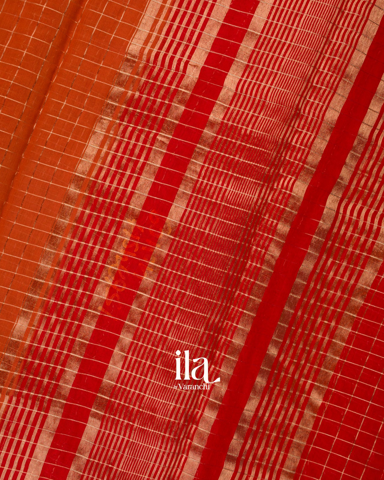 Rust Orange Checked Assam Silk Saree