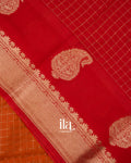 Rust Orange Checked Assam Silk Saree
