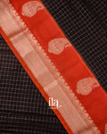 Jet Black Checkered Assam Silk Saree
