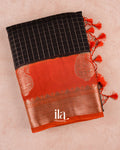 Jet Black Checkered Assam Silk Saree