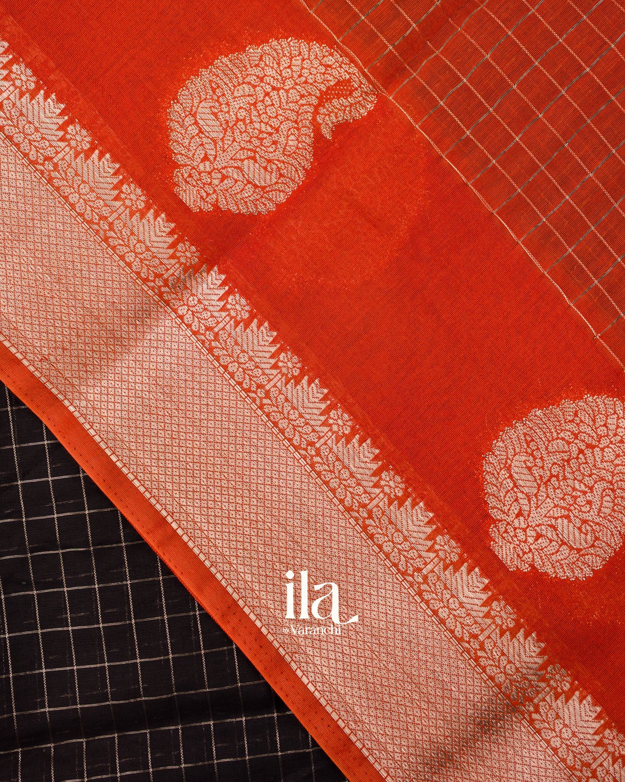 Jet Black Checkered Assam Silk Saree