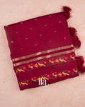 Maroon Bird Embroidered Assam Silk Saree