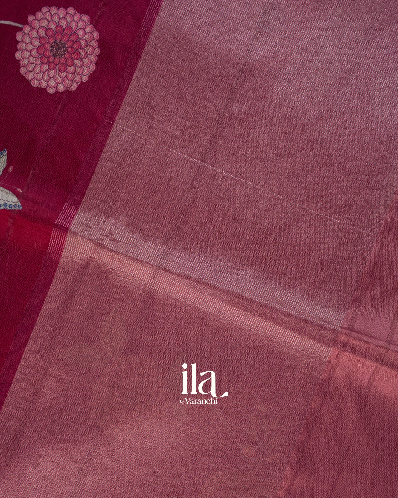 Wine Red Digital Floral Printed Semi Satin Saree