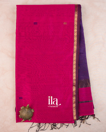 Rani Pink Pure Maheshwari Silk Cotton Handloom Saree