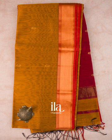 Deep Mustard Yellow Pure Maheshwari Silk Cotton Handloom Saree