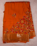 Burnt Orange Floral Embroidery Dola Silk Saree