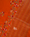 Burnt Orange Floral Embroidery Dola Silk Saree