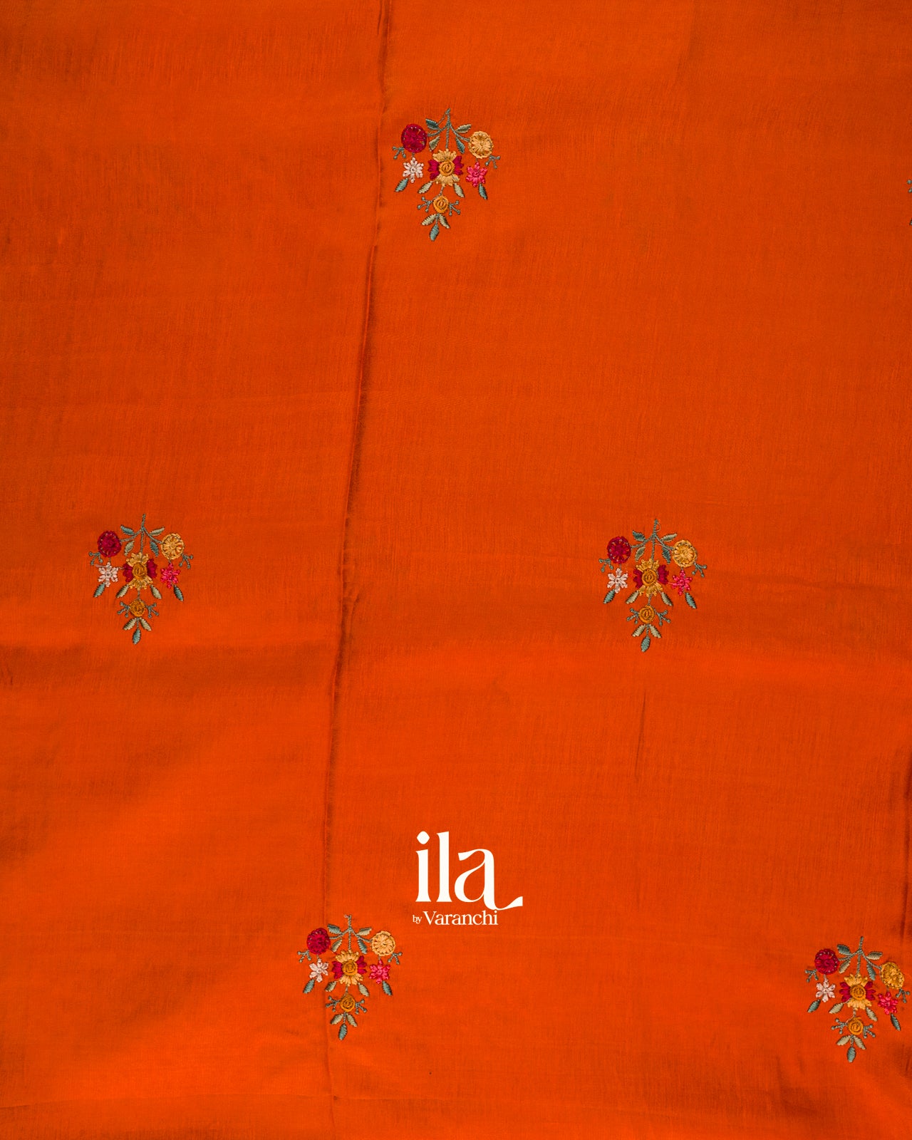 Burnt Orange Floral Embroidery Dola Silk Saree