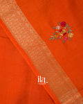 Burnt Orange Floral Embroidery Dola Silk Saree