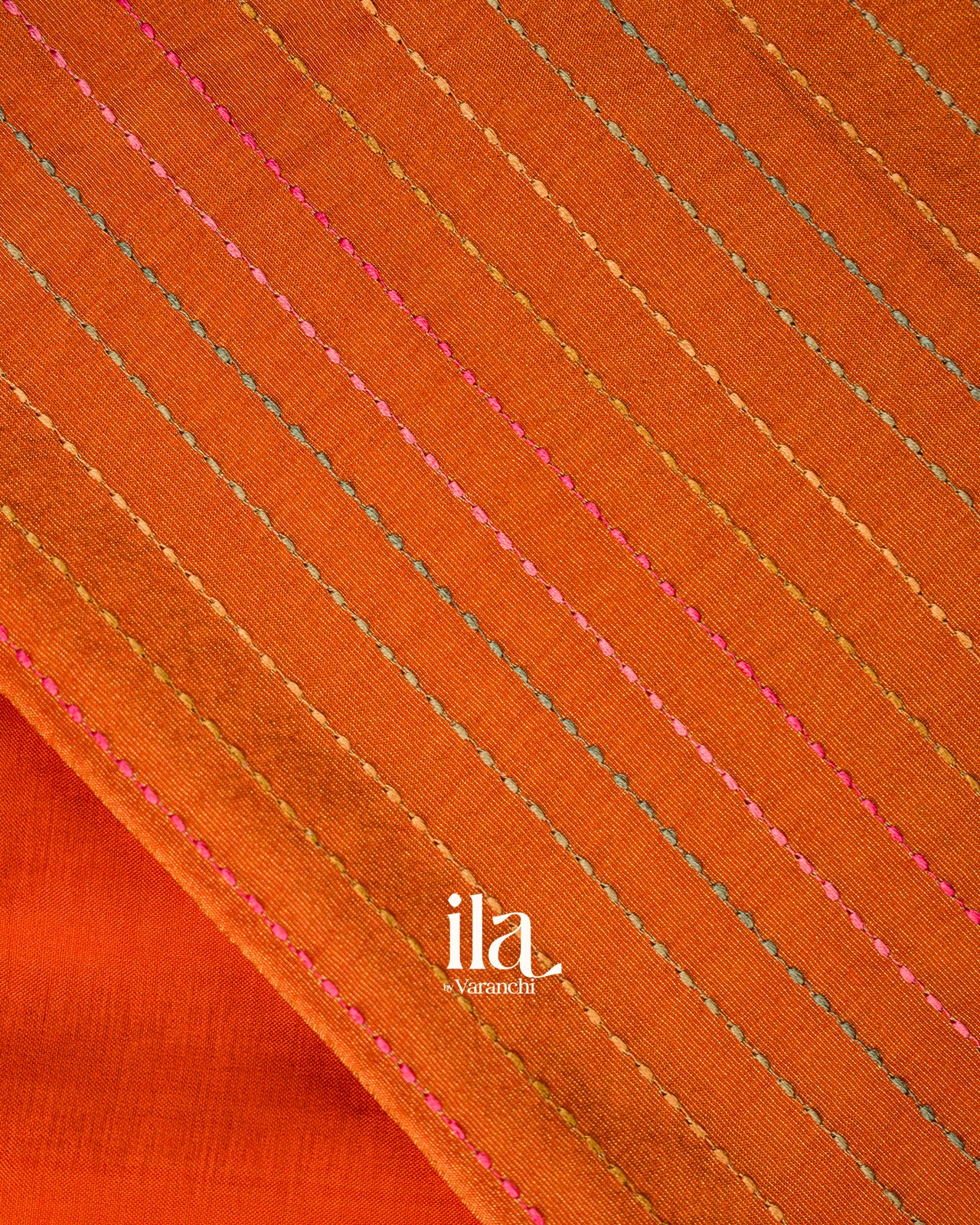Burnt Orange Floral Embroidery Dola Silk Saree