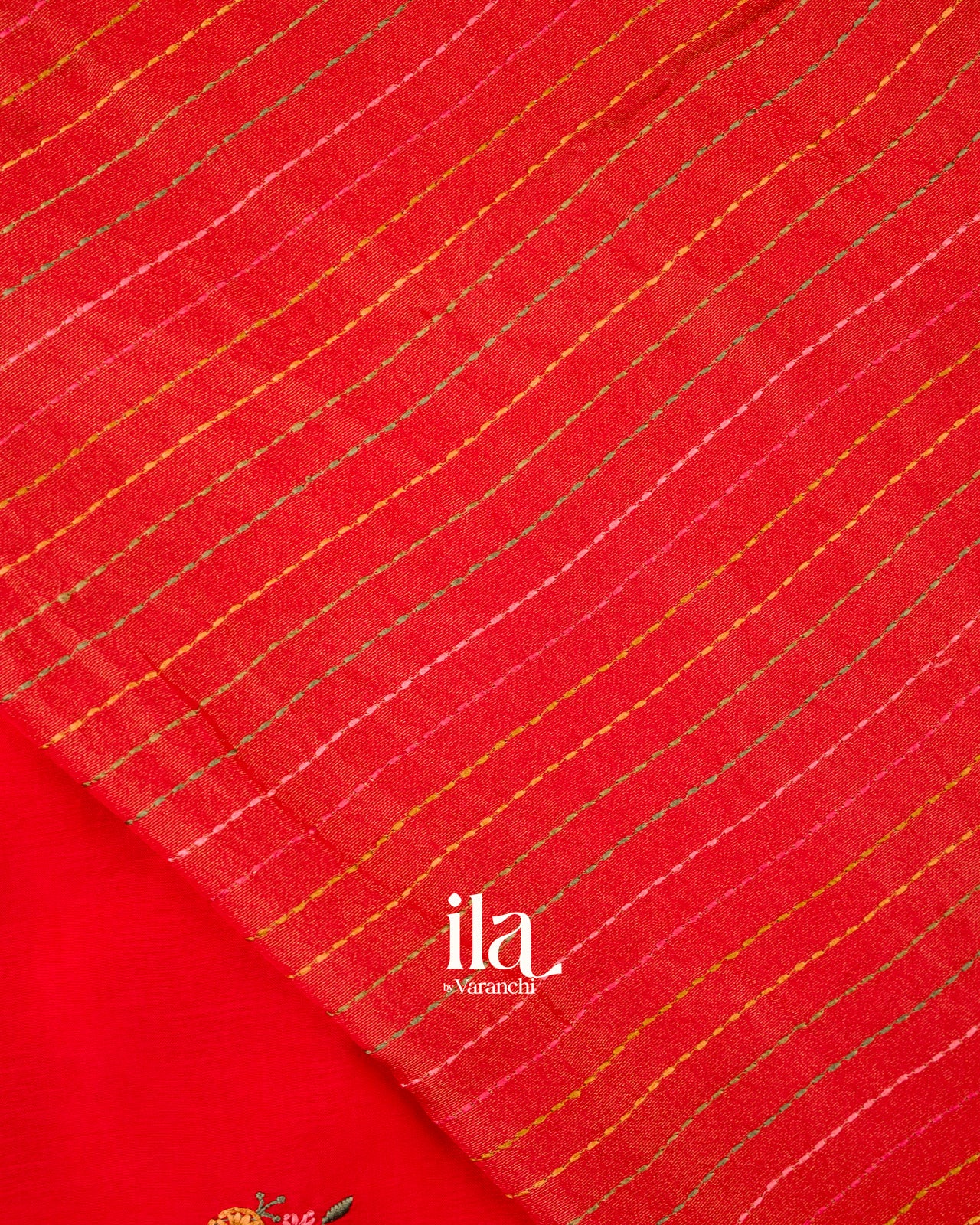 Chilly Red Floral Embroidered Pure Dola Silk Saree