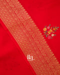 Chilly Red Floral Embroidered Pure Dola Silk Saree