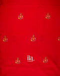 Chilly Red Floral Embroidered Pure Dola Silk Saree