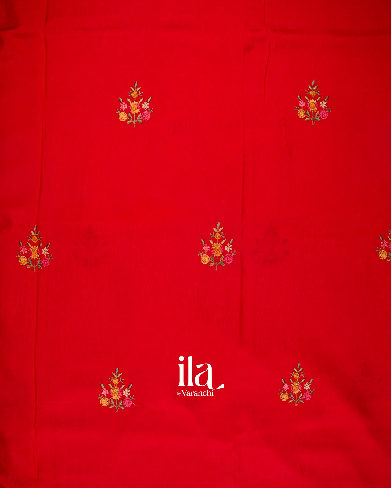 Chilly Red Floral Embroidered Pure Dola Silk Saree