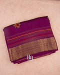 Wine Purple Floral Embroidered Pure Dola Silk Saree