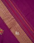 Wine Purple Floral Embroidered Pure Dola Silk Saree
