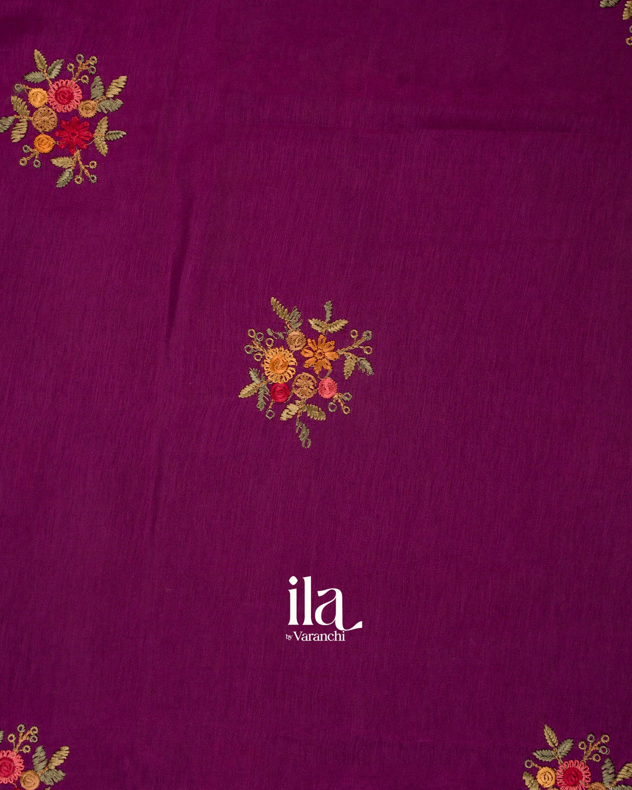Wine Purple Floral Embroidered Pure Dola Silk Saree