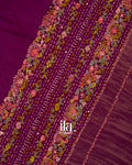 Wine Purple Floral Embroidered Pure Dola Silk Saree