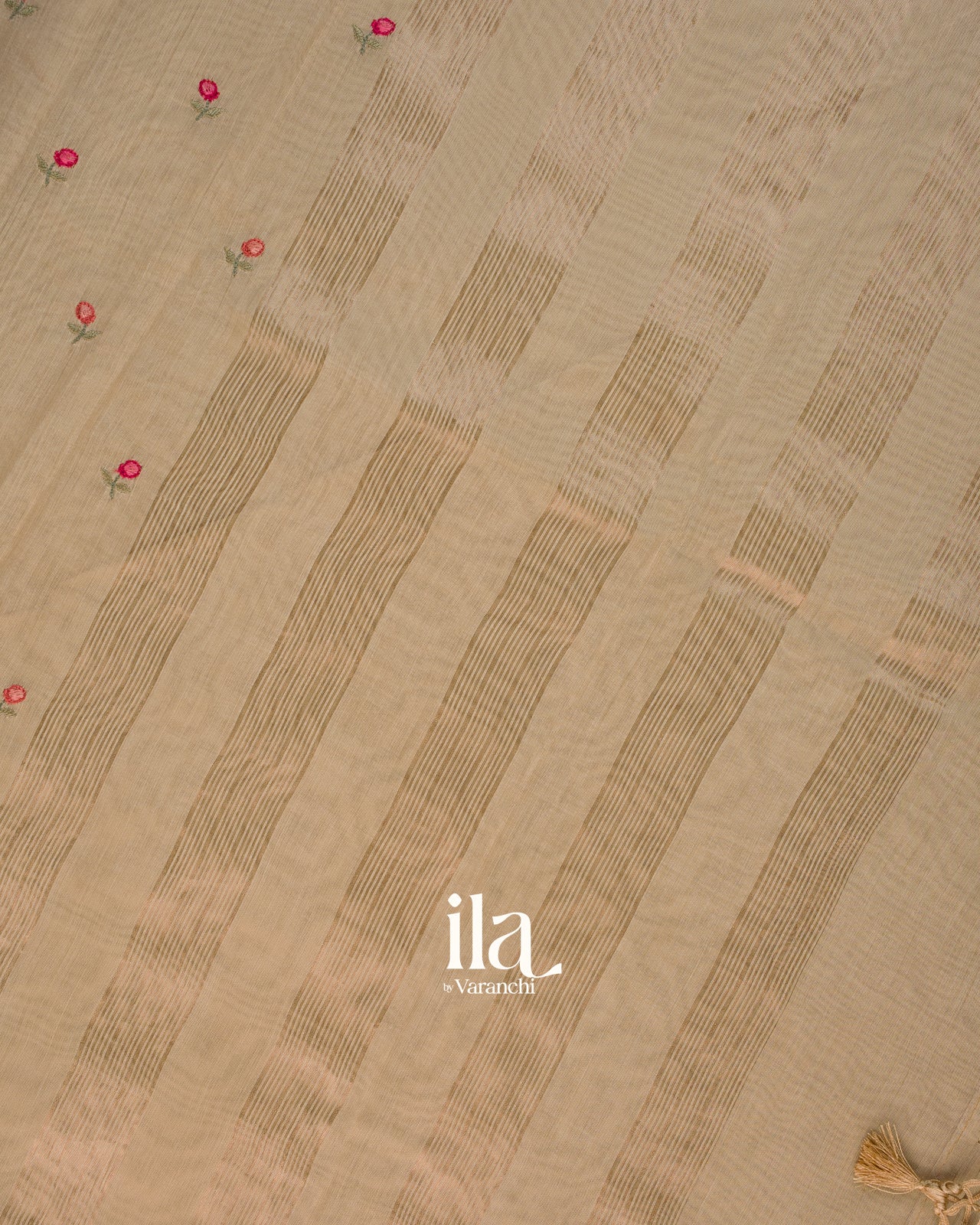 Ivory Floral Embroidered Assam Silk Saree
