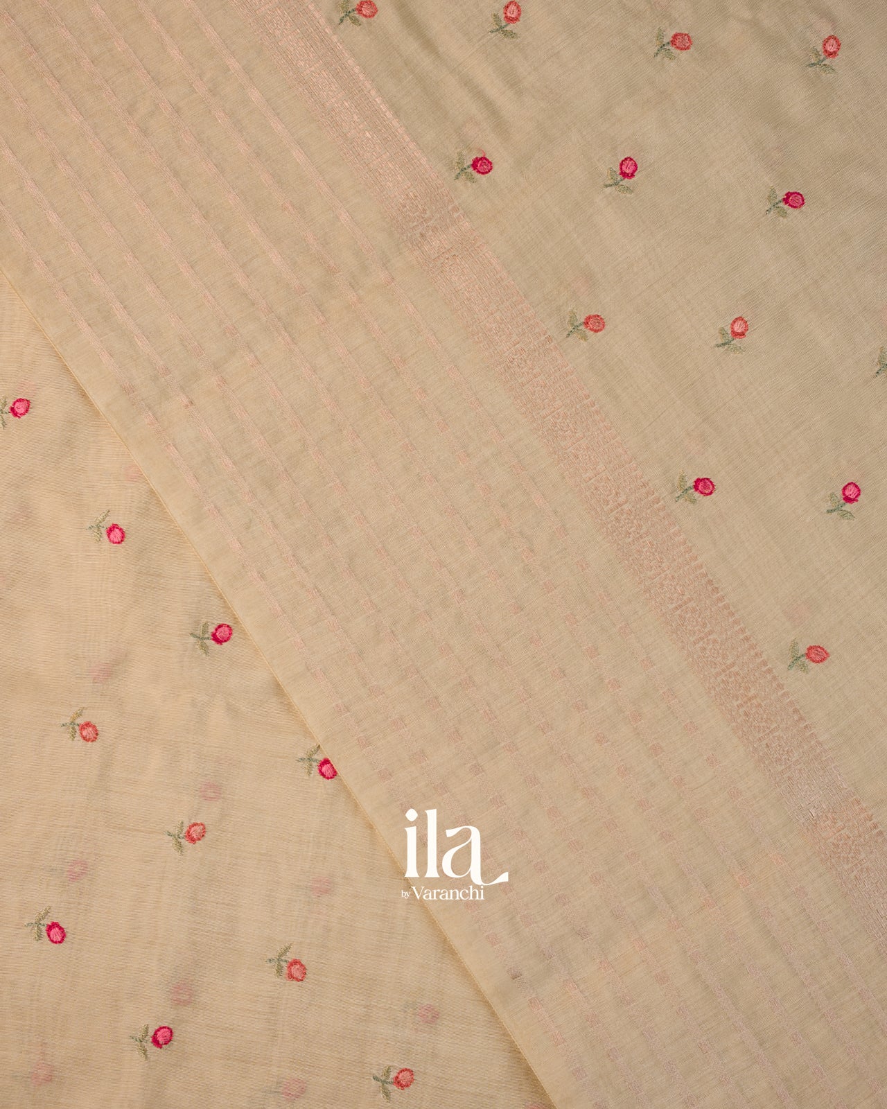 Ivory Floral Embroidered Assam Silk Saree