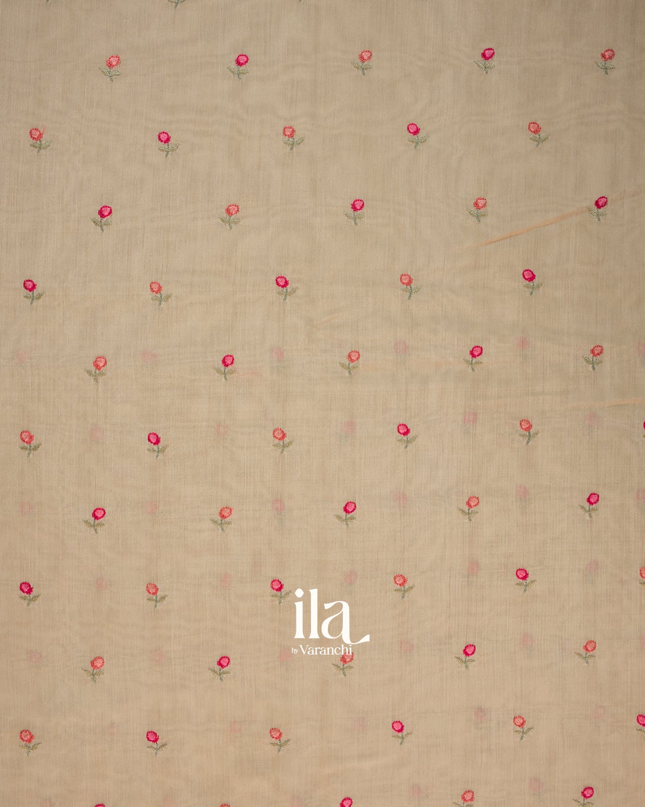 Ivory Floral Embroidered Assam Silk Saree