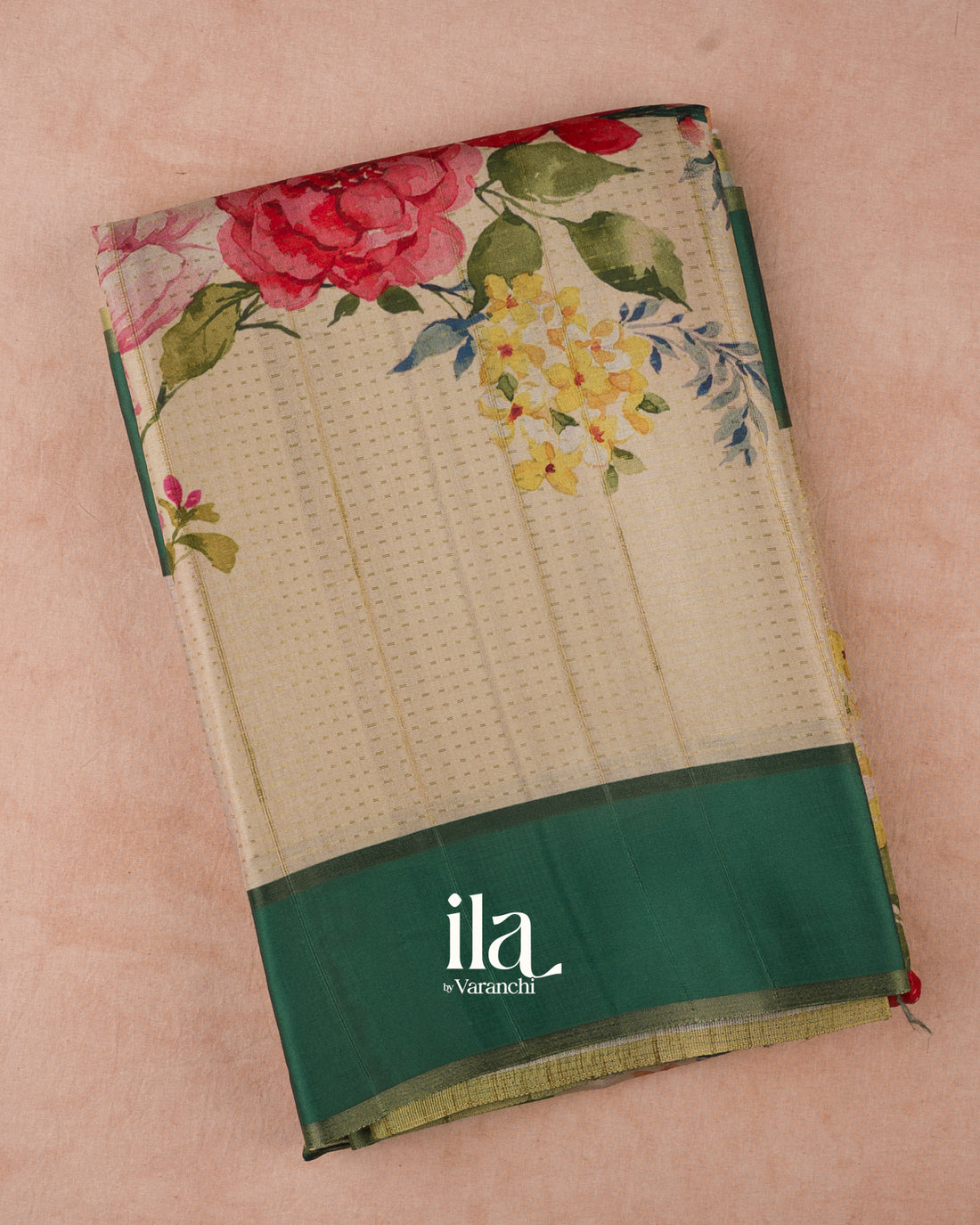Ivory Floral Printed Semi Mulberry Saree