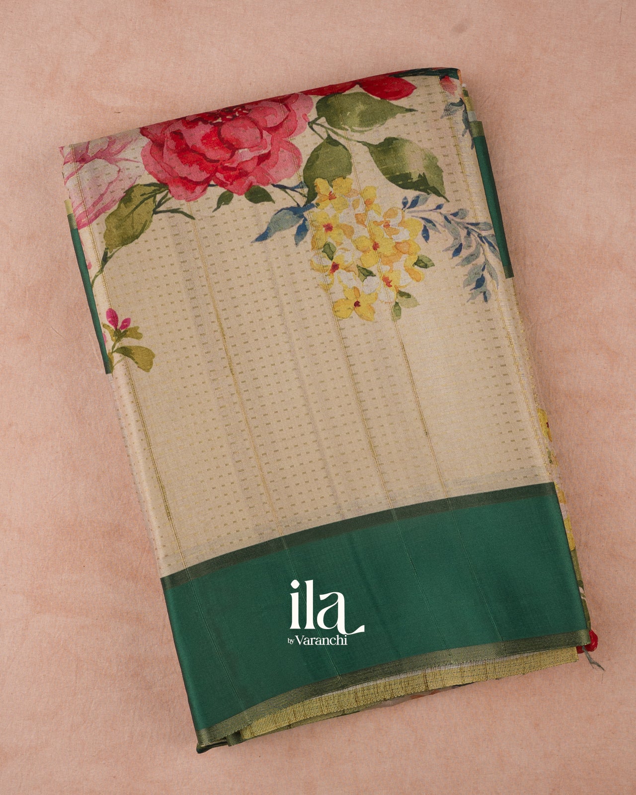 Ivory Floral Printed Semi Mulberry Saree