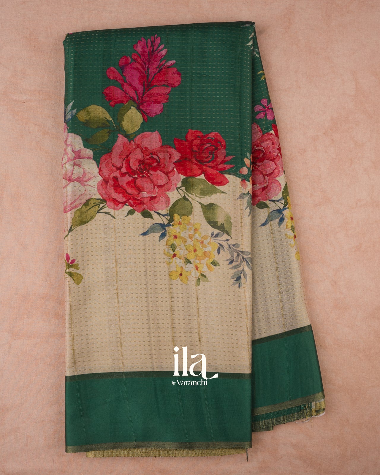 Ivory Floral Printed Semi Mulberry Saree