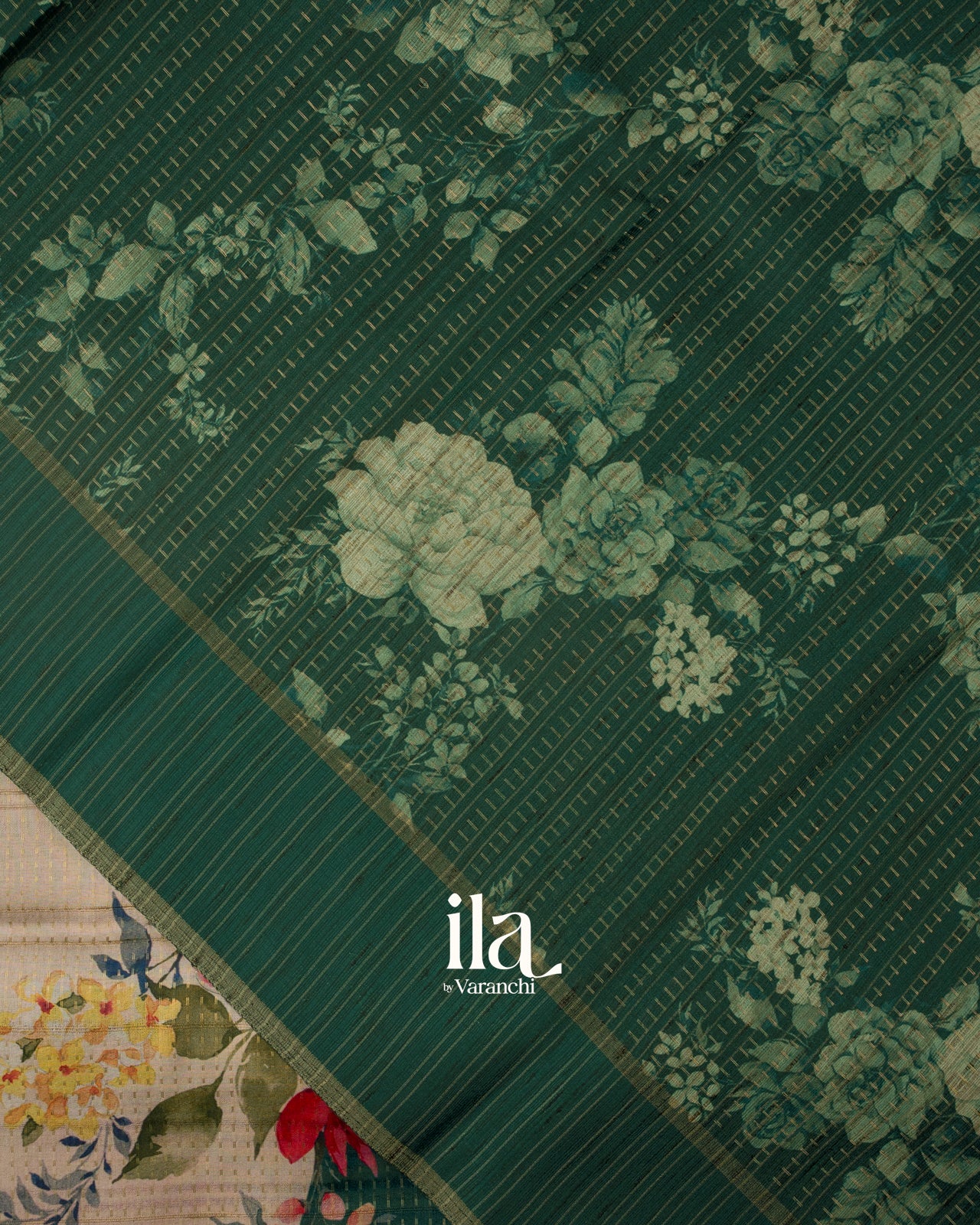Ivory Floral Printed Semi Mulberry Saree
