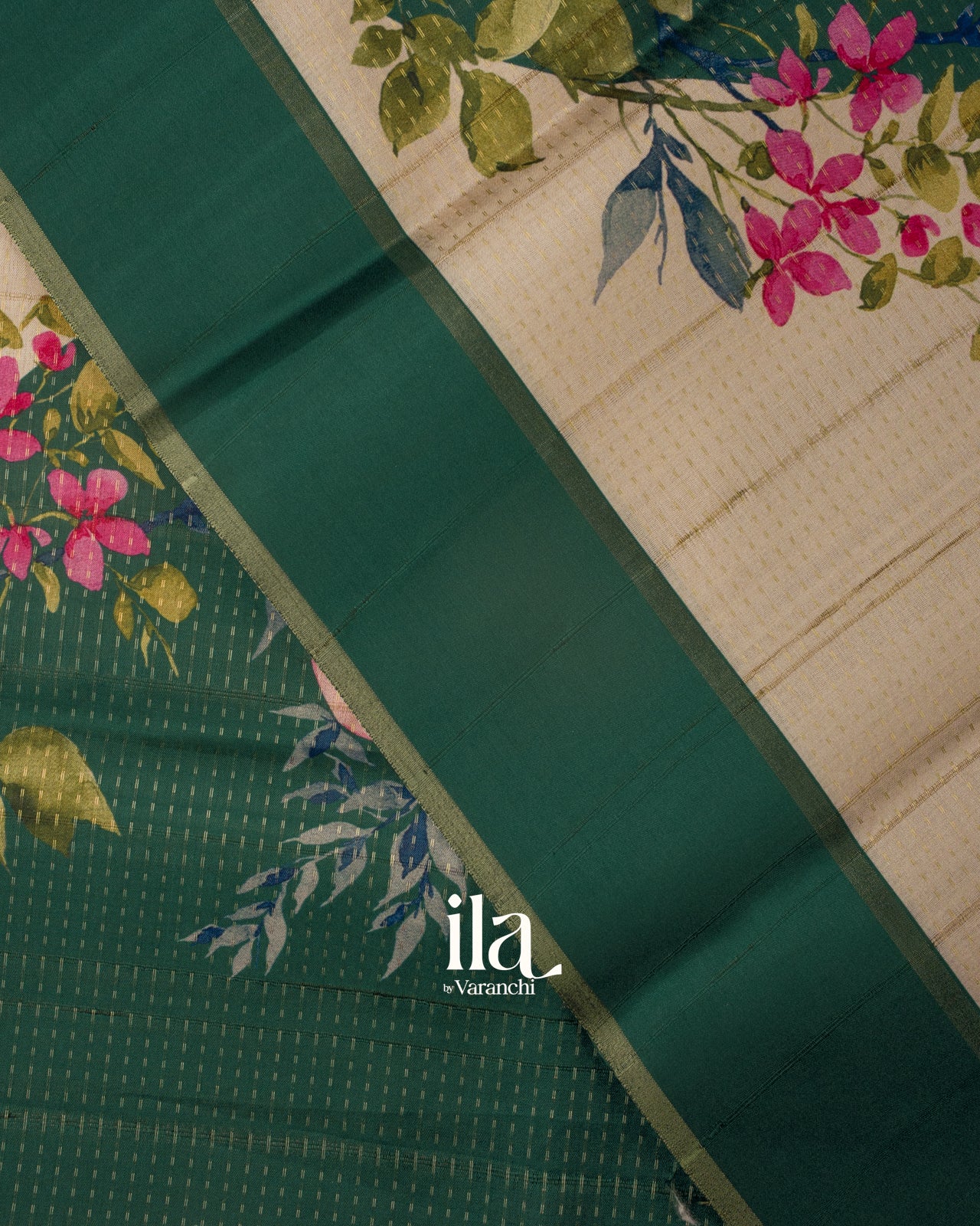 Ivory Floral Printed Semi Mulberry Saree