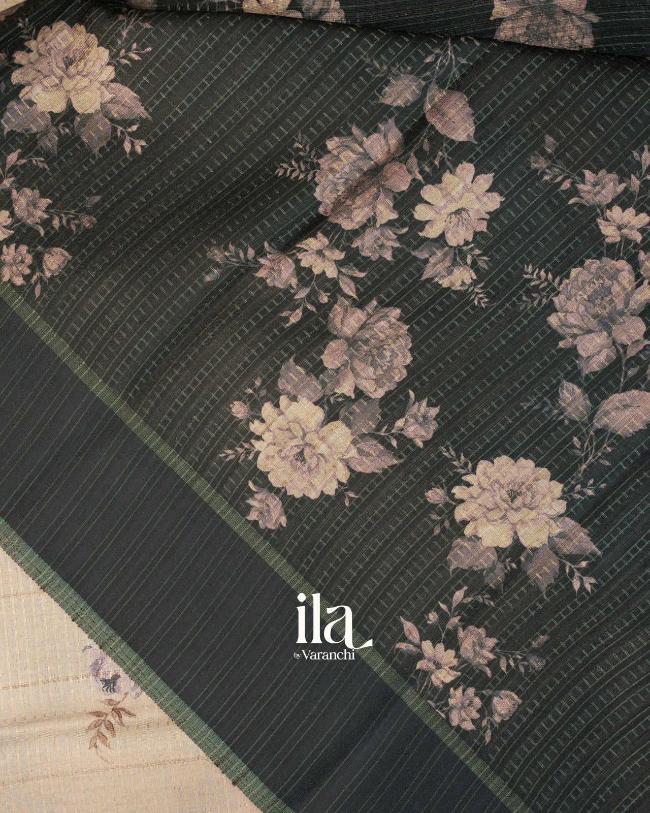 Ivory Floral Digital Printed Semi Tussar Saree
