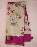 Ivory Floral Printed Semi Tussar Saree