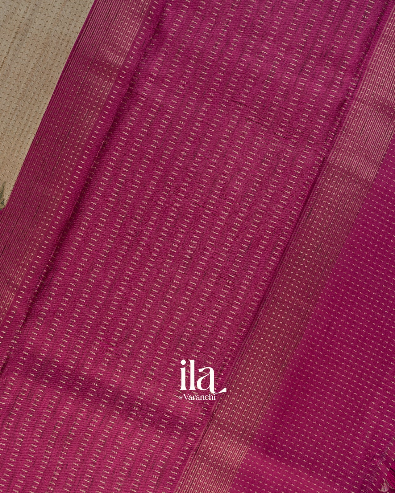 Ivory Floral Printed Semi Tussar Saree