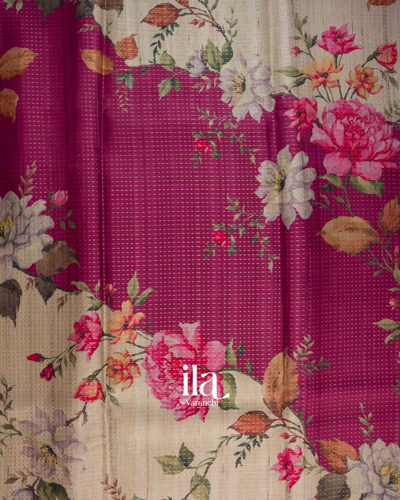Ivory Floral Printed Semi Tussar Saree