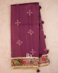 Wine Purple Printed Semi Tussar Silk Saree — Full Saree