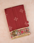 Maroon Printed Butta Semi Tussar Saree — Folded