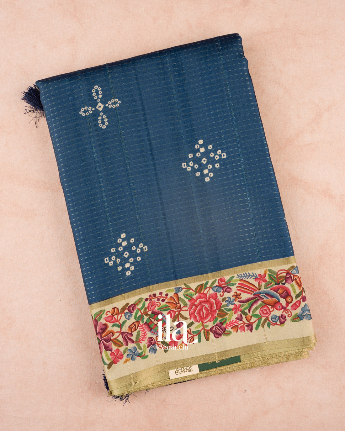 Navy Blue Printed Semi Tussar Saree