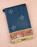 Navy Blue Printed Semi Tussar Saree