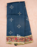 Navy Blue Printed Semi Tussar Saree