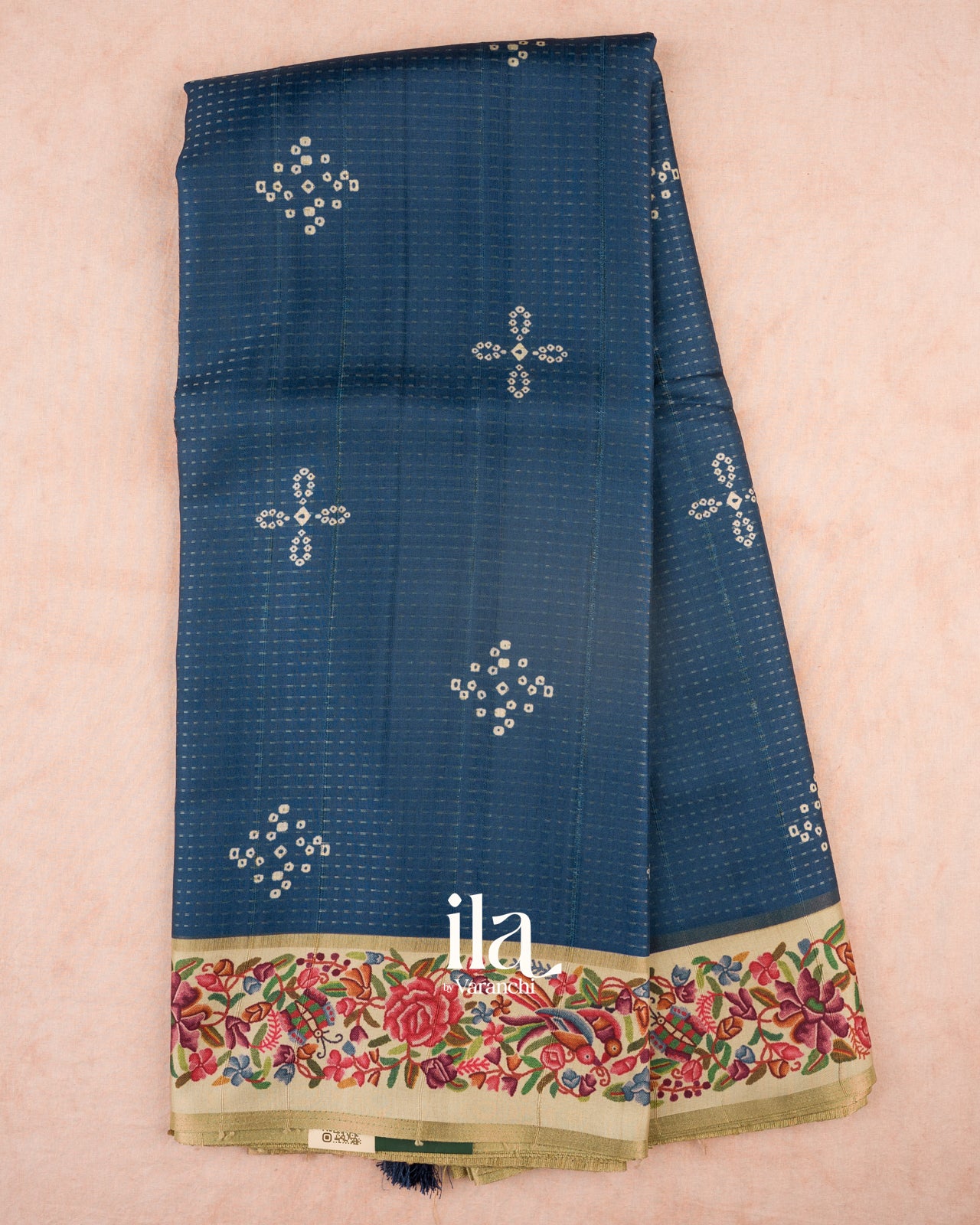 Navy Blue Printed Semi Tussar Saree