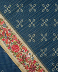 Navy Blue Printed Semi Tussar Saree