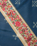 Navy Blue Printed Semi Tussar Saree