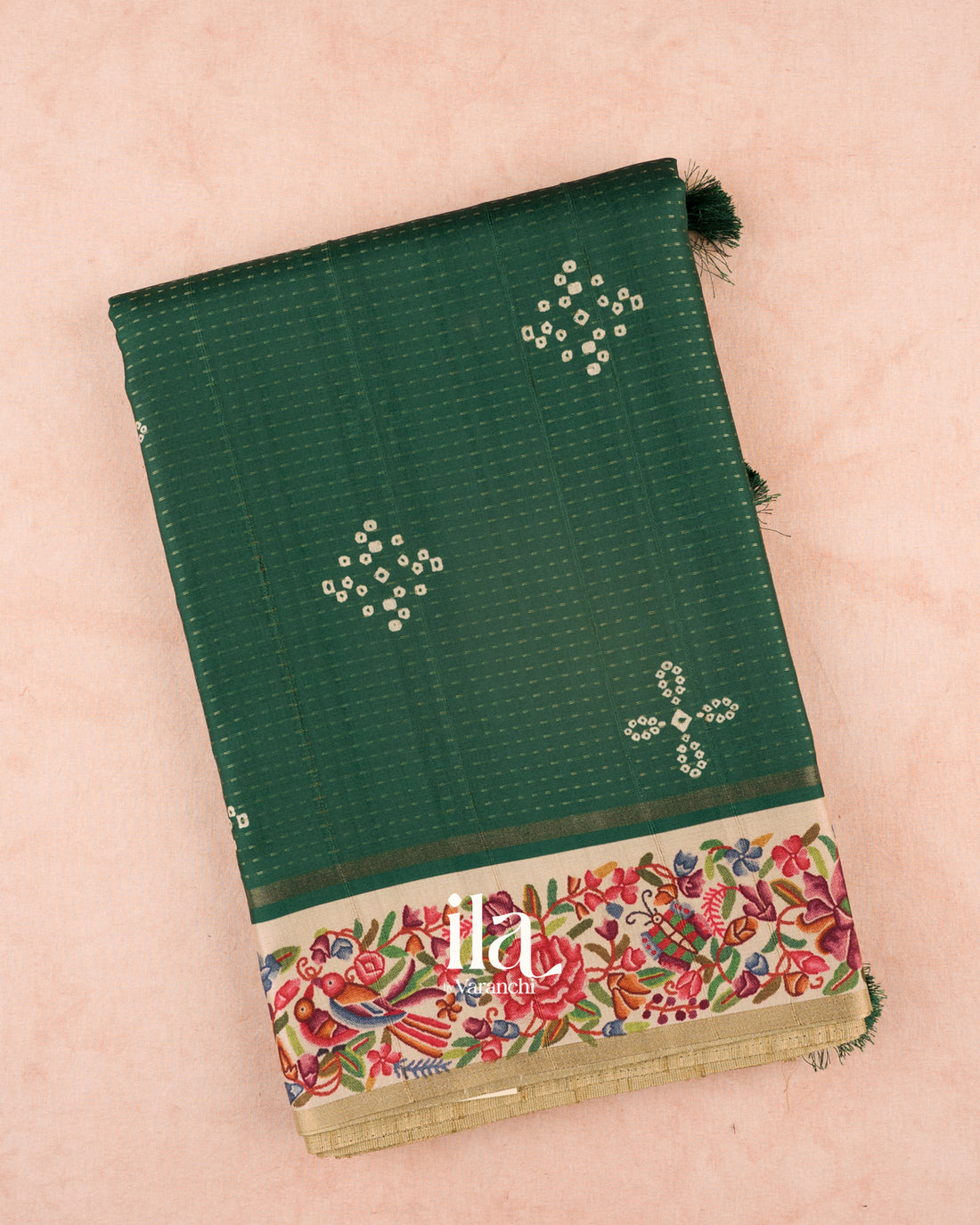 Bottle Green Printed Semi Tussar Saree