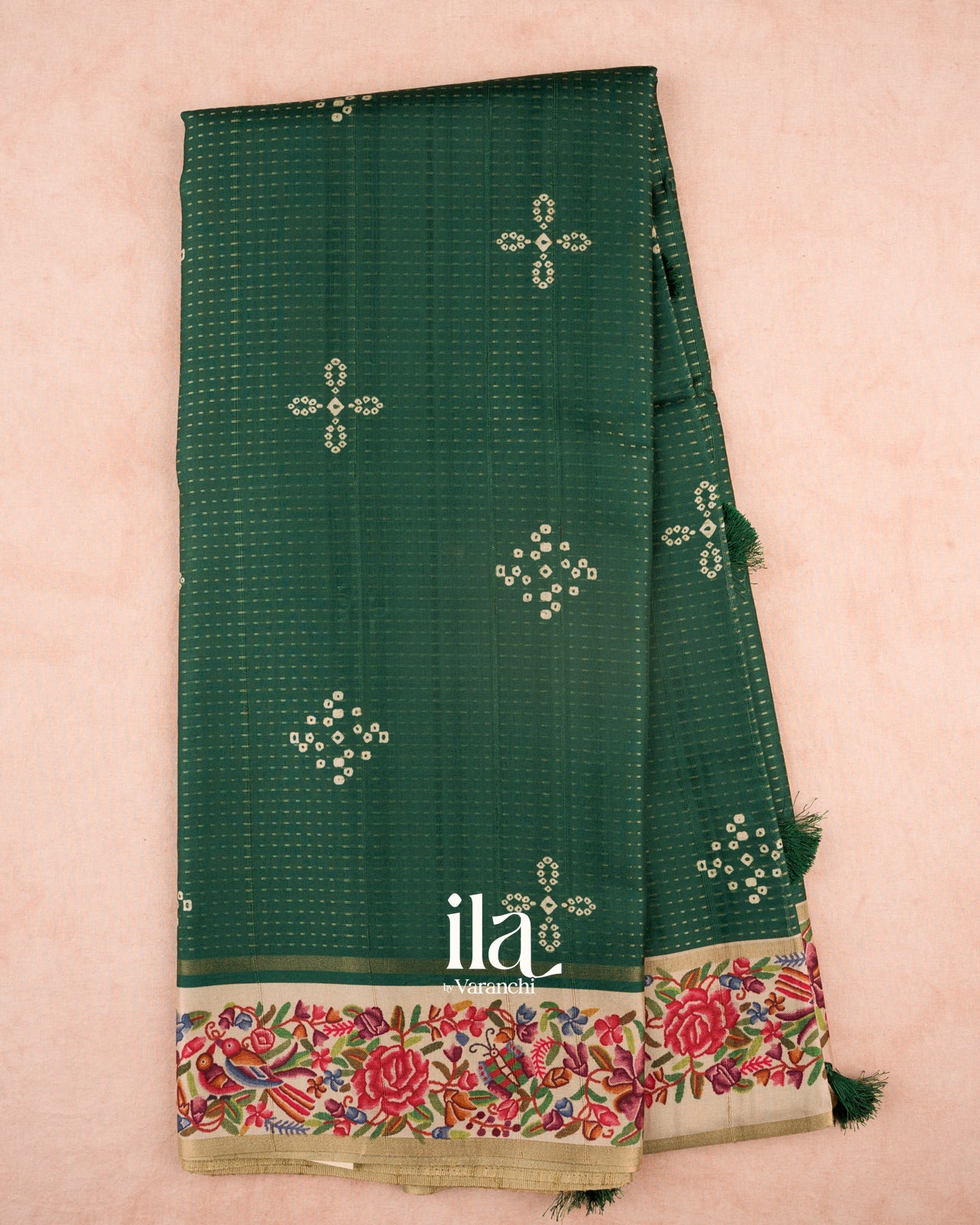 Bottle Green Printed Semi Tussar Saree