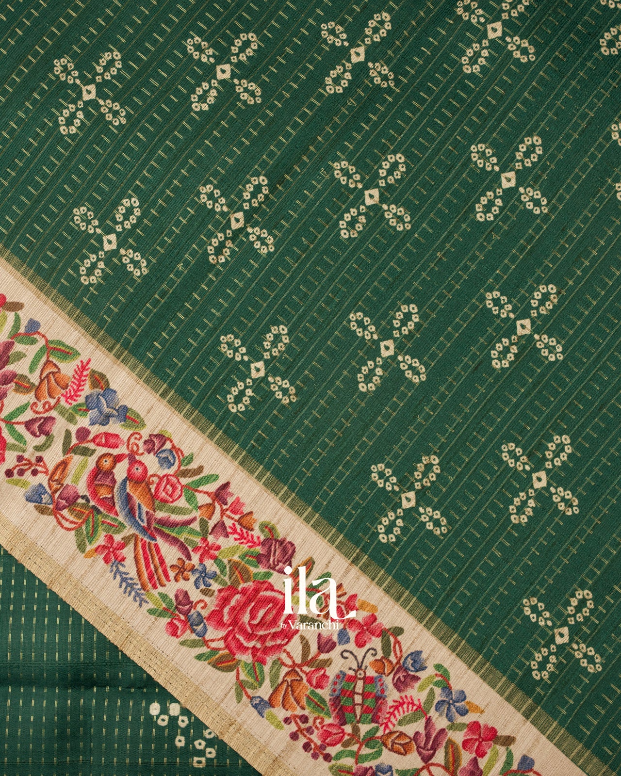 Bottle Green Printed Semi Tussar Saree
